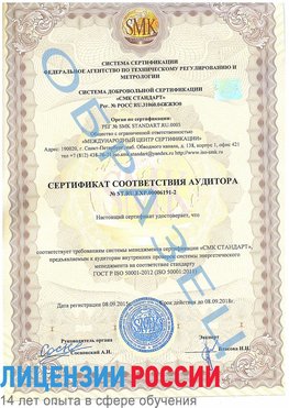 Образец сертификата соответствия аудитора №ST.RU.EXP.00006191-2 Воскресенское Сертификат ISO 50001